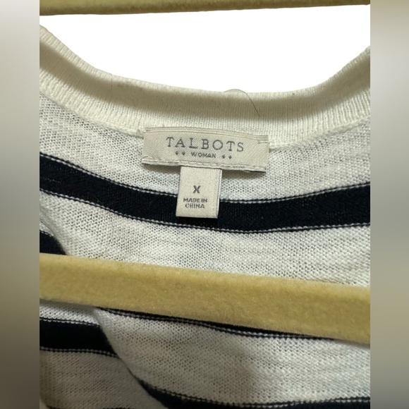 Talbots - White / Black Striped V Neck Sweater with Red Fringe - Size X - Picture 3 of 3